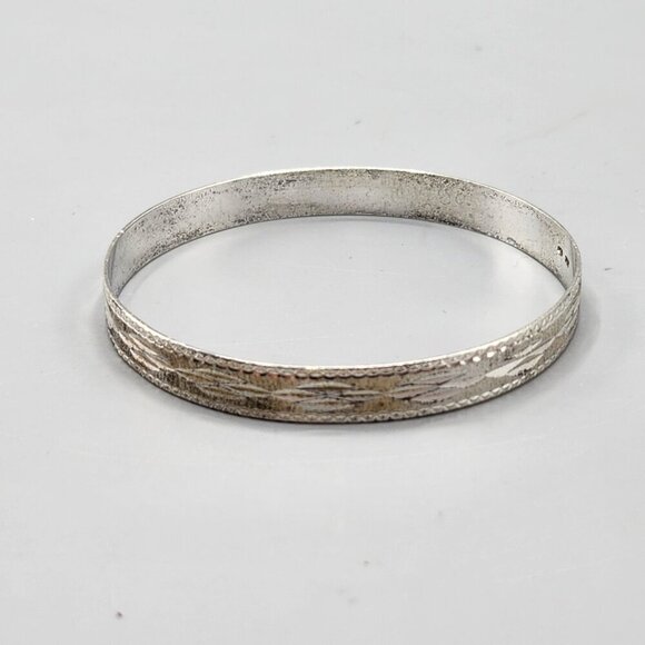 Sterling Silver Bangles Etched Geometric Pattern 925 - Picture 6 of 11